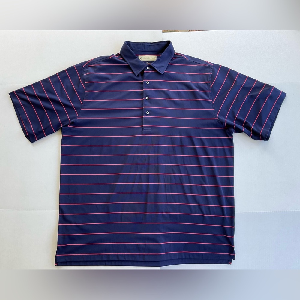Donald Ross Polo Shirt Mens XXL Golf Performance Navy Blue Pink Striped Size XXL